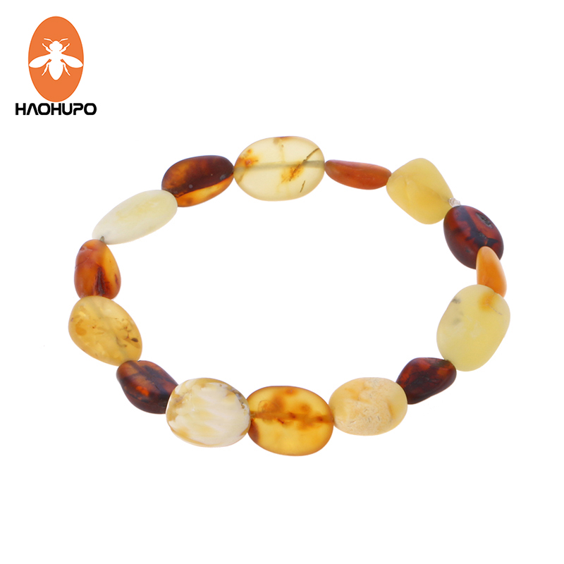 HAOHUPO Natural RAW Amber Bracelet for Women Men Baltic Amber Jewelry Adult Gifts Elastic String Pulseras Natural Bead Bijoux
