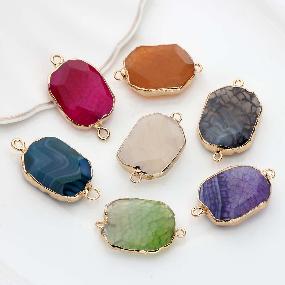 Natural Stone Charms Pendant Colorful Birthstone Double Hole Connector Charms 1pcs For DIY Jewelry Bracelet Accessories