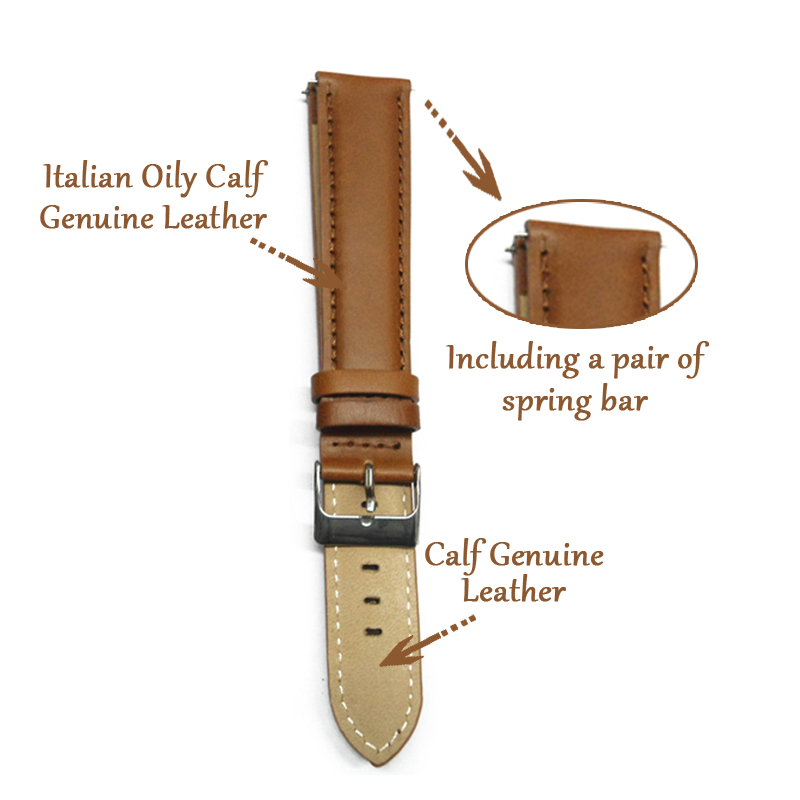 Italy Genuine Leather Watch Strap 18mm 20mm 22mm 24mm Watch Band Black Dark Light Brown Watchband Extra Long for Big Wrist