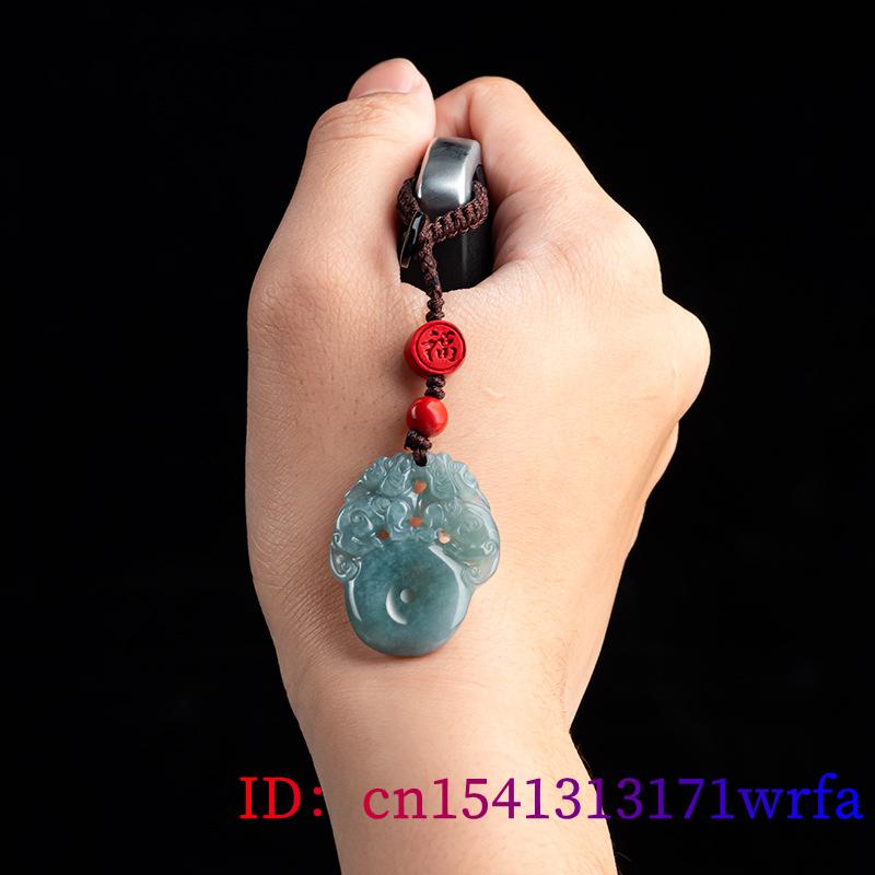 Blue Myanmar Jadeite Pixiu Keychain Real Jewelry key holder Luxury Natural Burmese Jade Designer Cute Phone Charm Bag Charm