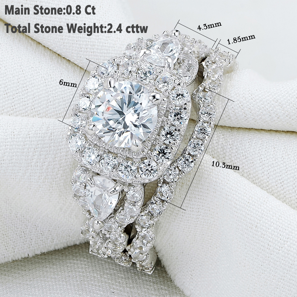 Newshe 2 Pcs Wedding Rings Set for Women 925 Sterling Silver 2.4Ct Round Pear White Cz Luxury Original Engagement Jewelry