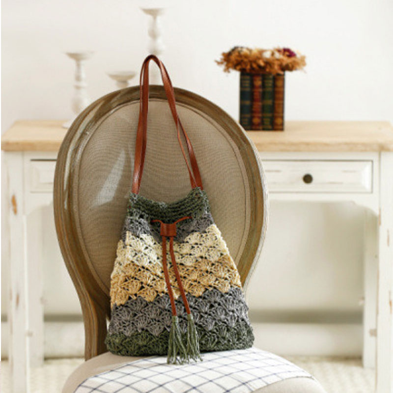 YoReAi 2022 New Bohemian Straw Bags for Women Wavy stripes Beach Handbags Summer Rattan Shoulder Bags Handmade Knitted Travel