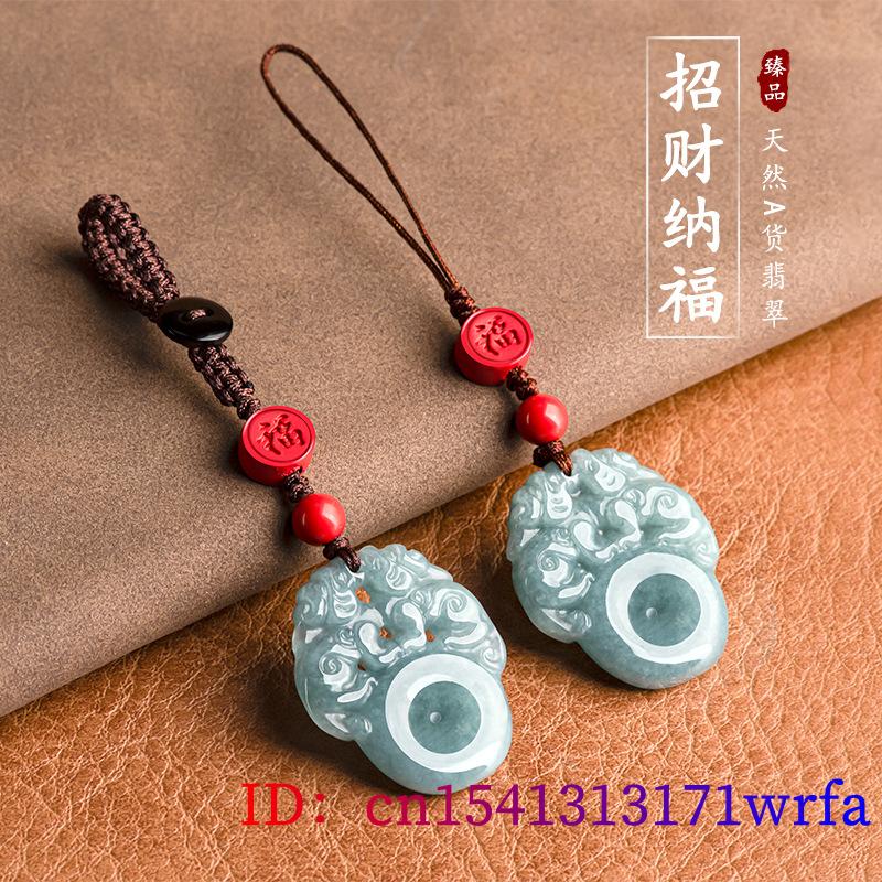 Blue Myanmar Jadeite Pixiu Keychain Real Jewelry key holder Luxury Natural Burmese Jade Designer Cute Phone Charm Bag Charm