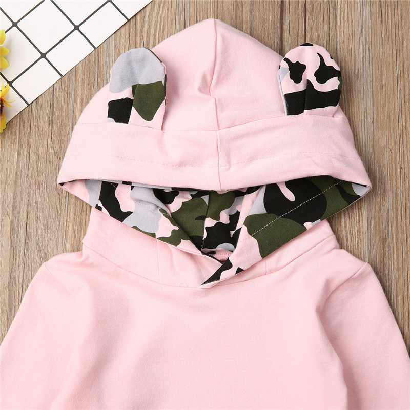 0-24months Newborn Baby Girl Clothes Set Animal Ear Pink Hoodies Sweatshirt Tops Girls Camouflage Pant Sports Outfit Newborn Set