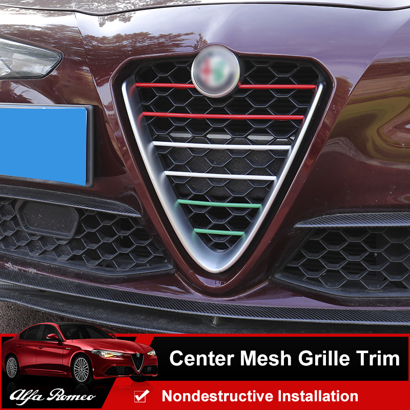 QHCP Car Racing Grille Strip Center Mesh Trim Sticker Clips 7Pcs ABS For Alfa Romeo Giulia Stelvio Modified Exterior Accessories