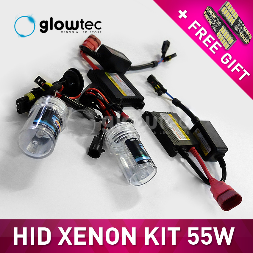 55W HID XENON HEADLIGHT KIT SLIM BALLAST DC light H7 H3 H4 H8 H9 H11 9005 9006 6000K 4300K 8000K all colors FREE GIFT GLOWTEC