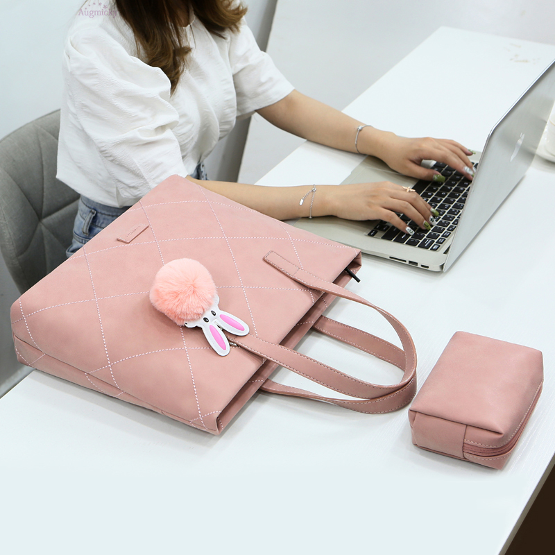 Ladies Laptop Bag PU Leather Messenger Case Briefcase For Macbook 13.3 14 15.6Inch Notebook Handbags Women's Shoulder Mouse Bags