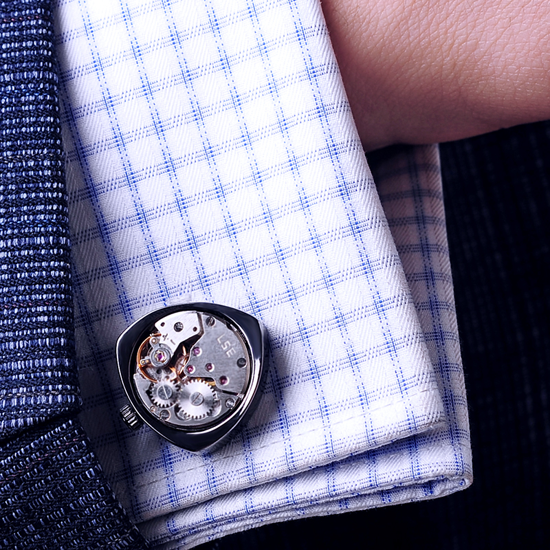 KFLK jewelry shirts cufflinks for mens Brand Black watch movement mechanical cuff links Buttons Male High Quality guests
