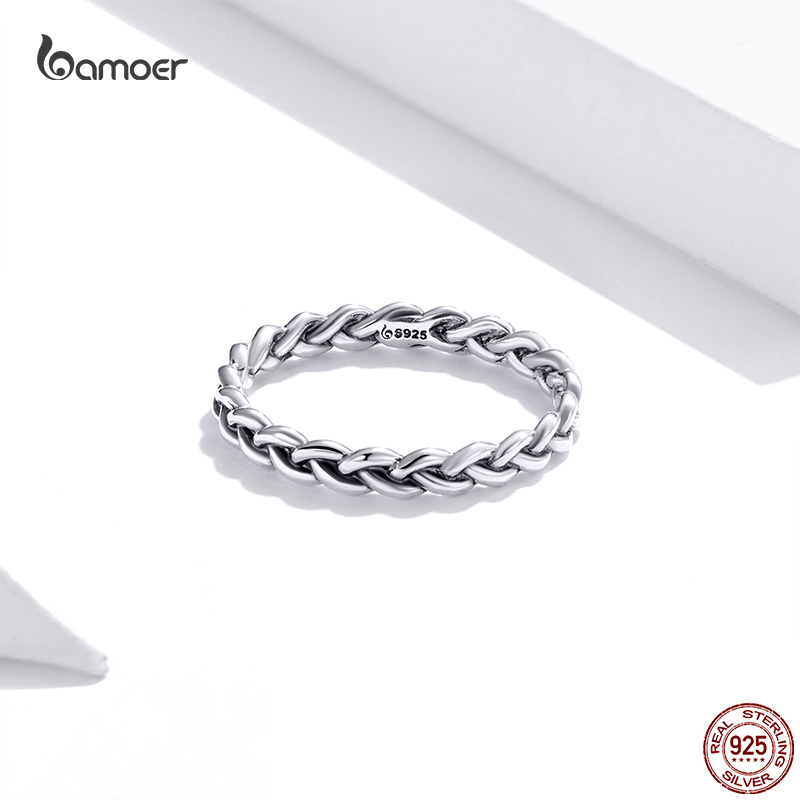 Bamoer 925 Sterling Silver Simple Braided Ring For Women Classic Elegant Stackable Ring Wedding Jewelry Accessories Not 925 Logo