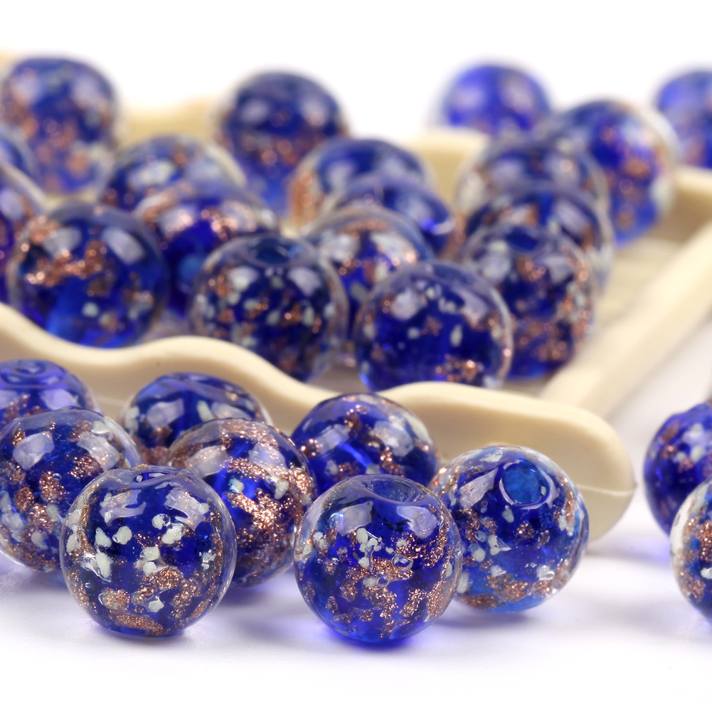 10mm Round Beads 10pcs Blue Luminous Lampwork Glass Spacer Beads for Jewelry Making DIY Bracelets Necklace Crafts Findings