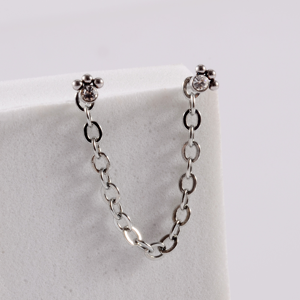 1PC 316L Surgical Steel Nose Chain CZ Crystal Nose Stud Earring Piercing Nariz Piercing Septum Double Nose Piercing Body Ring
