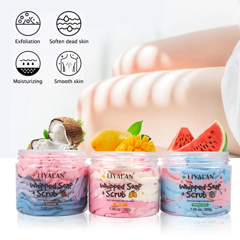 Private Label Whipped Bath Soap Clean Moisturizing Handmade Body Wash Cream Foaming Shea Butter Rainbow Scrub 200g 240624