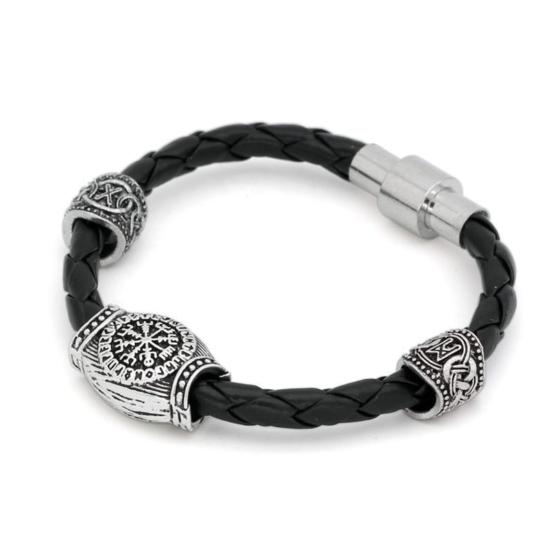 Viking Black Leather Rope Bracelet Men Viking Charm Cuff Bangle High Quality Metal Accessories Unique Jewelry Gift Dropshipping
