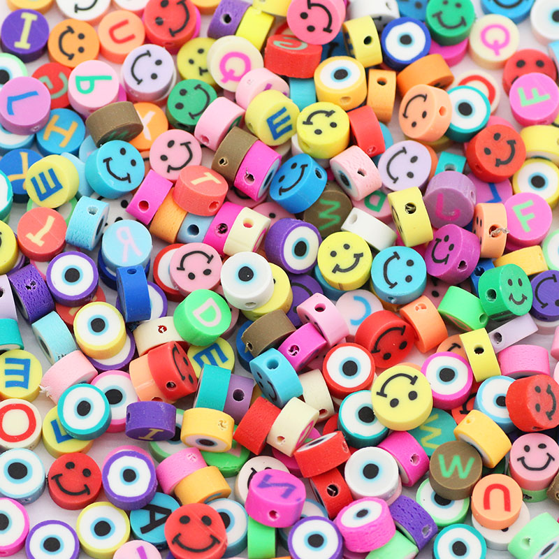 Mix Color Round Letter,Smile Polymer Clay Spacers 50pcs 10MM Loose Beads For Jewelry Making DIY Bracelets Necklace Accessories