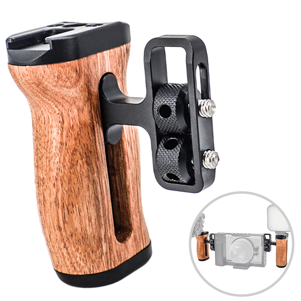 Universal Portable DSLR Camera Mount Cage Wooden Side Grip Handle Mini Handgrip 1/4 Screws Cold Shoe Photography