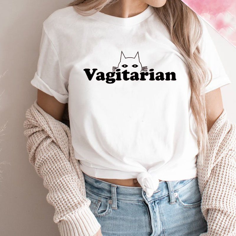 Womens Vagitarian Lesbian Shirt Funny Gay Pride Tshirt LGBT Feminist Cute Pussy Cat Rainbow Tshirt Causal T Shirt Women Gai