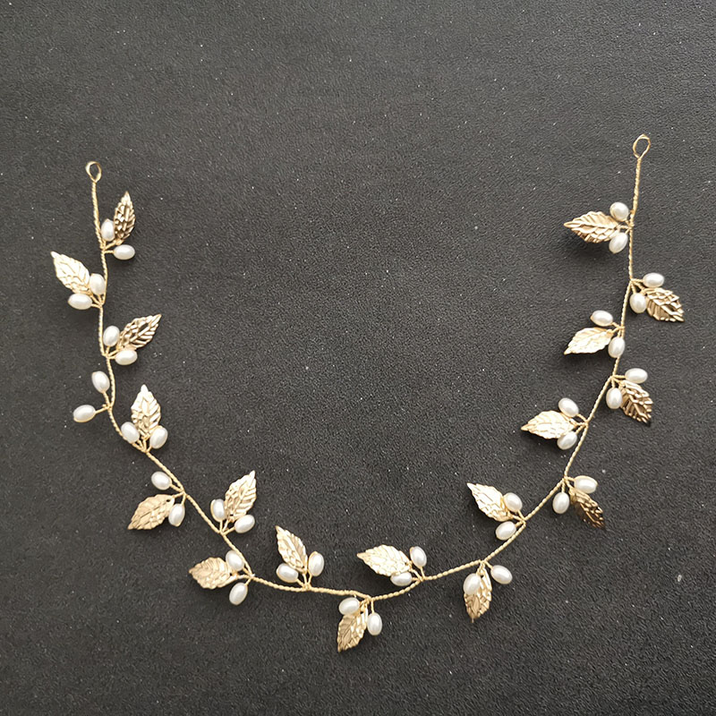 SLBRIDAL Handmade Ins Baroque Style Alloy Leaf Pearl Bridal Hair Vine Headband Wedding Headpieces Hair accessories Women Jewelry