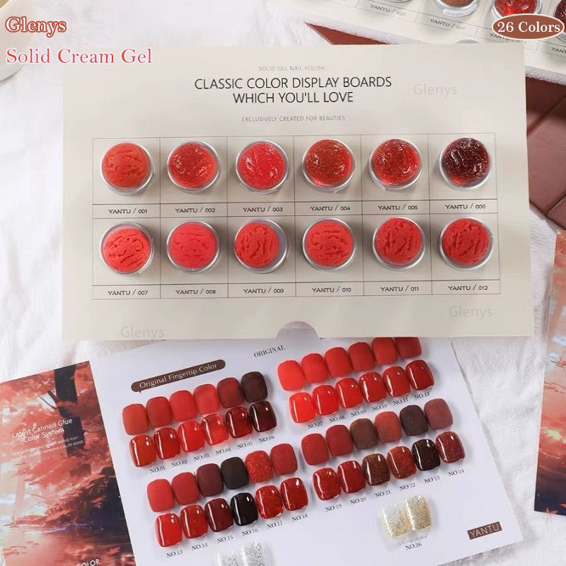 Glenys26 Velvet Vintage Red Solid Cream Gel with Colorful Charts Professional Painting Gel Nail Art UV Gel Paint Polishing Agent