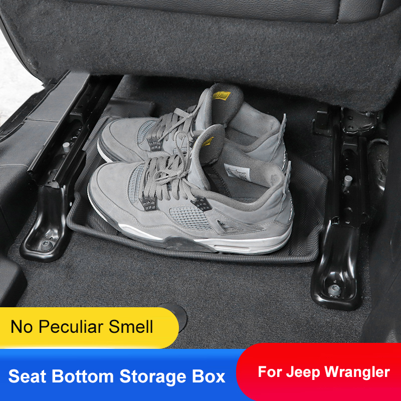 QHCP TPE Car Seat Bottom Storage Box Stowing Tidying Non-slip Flexible Waterproof Black 2Pcs Fits For Jeep Wrangler JL 2018-2020