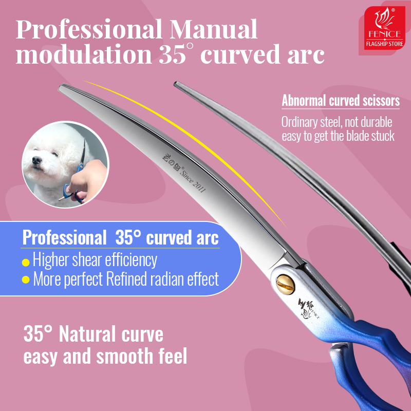 Fenice Professional JP VG10 Right&Left Hand 6.5Inch Curved 35° Grooming Scissors Pet Scissor for Dogs Self Grinding Scissors