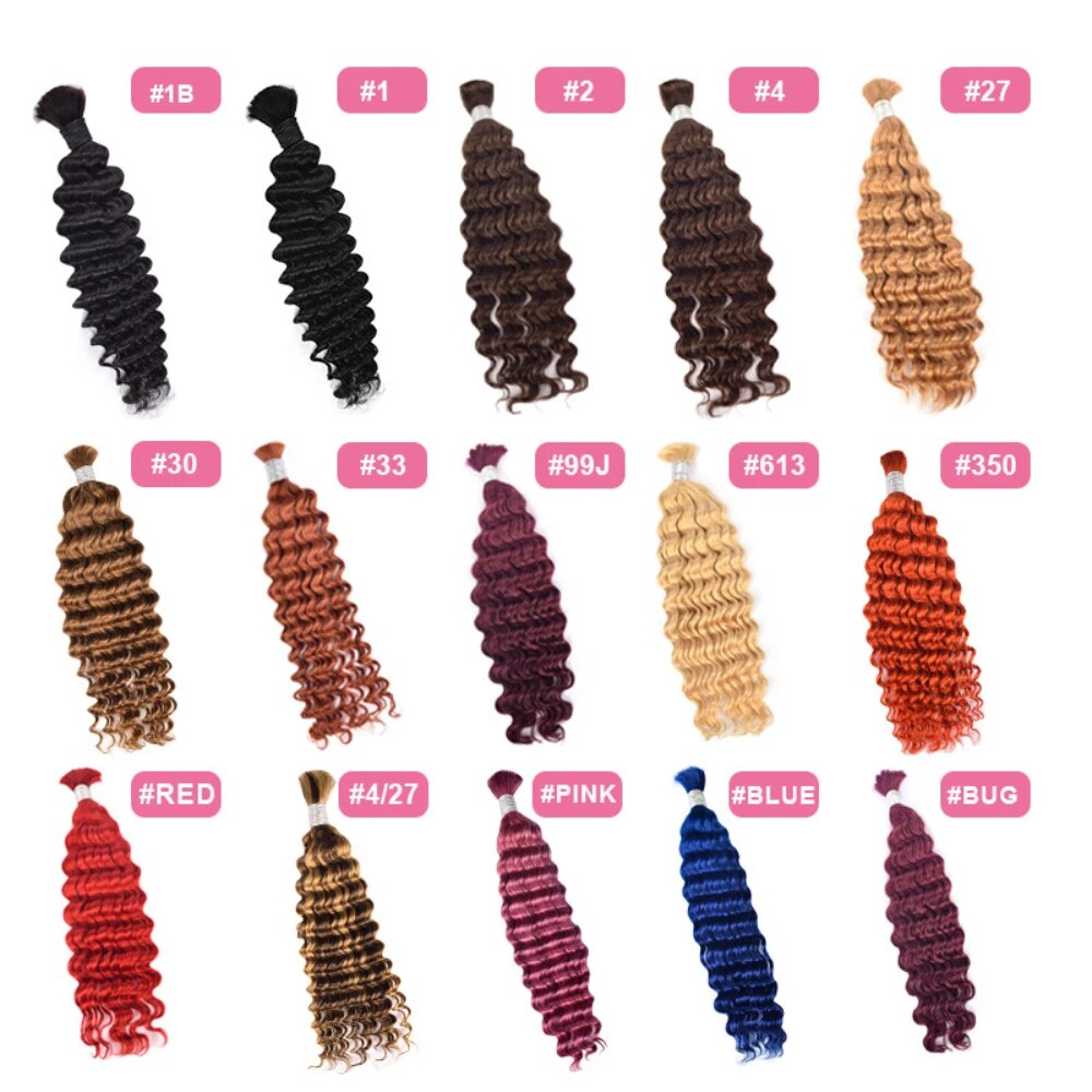 Deep Wave Bulk Human Hair For Braiding HDWIGS 100% Real Human Hair Extensions Bulk Human Hair No Weft Natural Braiding Hair 613#
