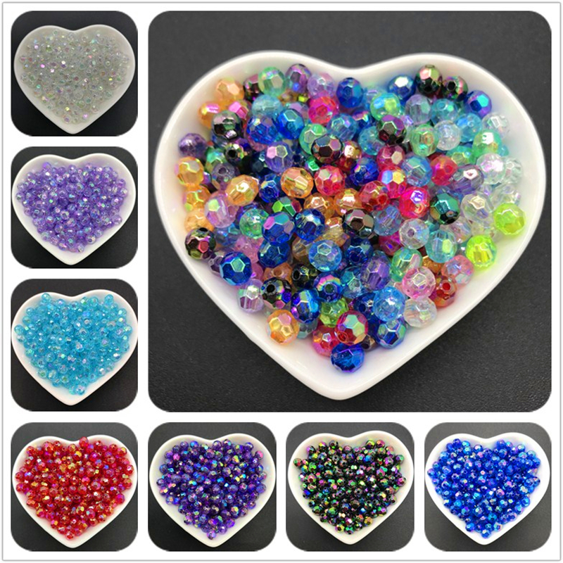 100pcs 6mm Acrylic Spacer Beads Oval Austria Faceted Crystal Acrylic Beads Loose Spacer Round Beads For Jewelry Making