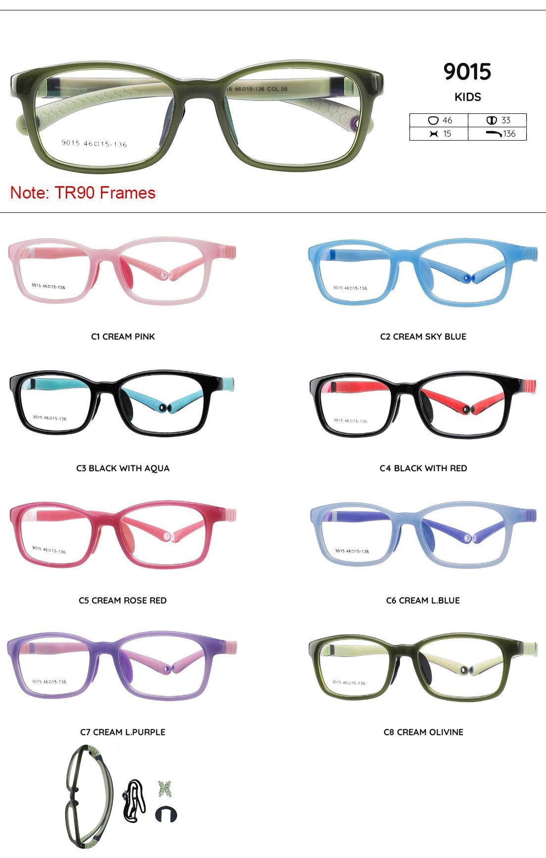 Kirka Child TR90 Eyeglasses Frames Grass Green Kids Glasses Soft Flexible Myopia/Reading Optical Boys Girls Eyewear Frame 9015