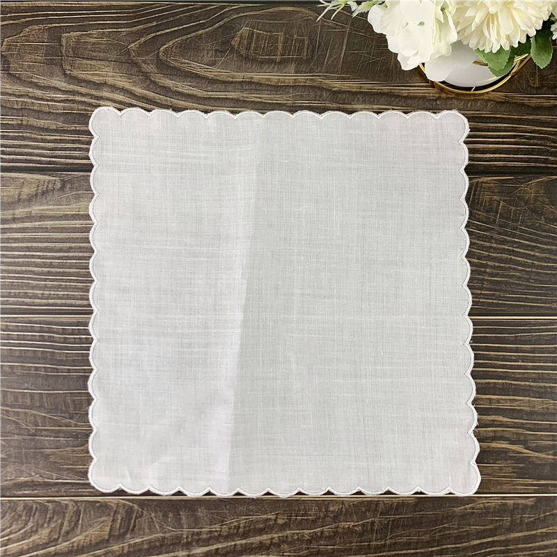 Set of 12 Home Textiles Wedding Handkerchiefs Ladies Handkerchief 100% Linen Color embroidered Scalloped Edge Hankies 30*30 CM