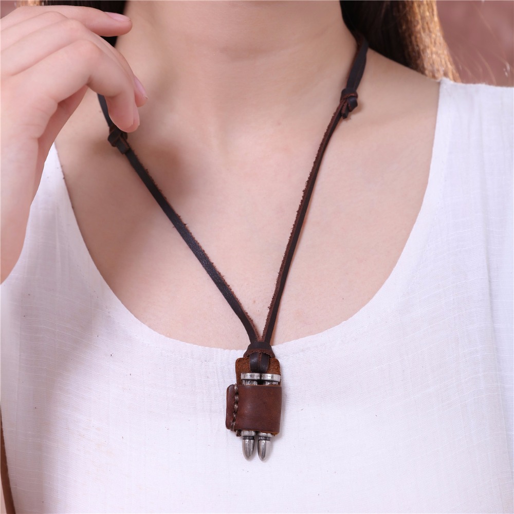 Punk Jewelry Men Necklaces & Pendants Maxi Necklace Vintage Bullet Pendant Leather Necklaces Colar Collares Chokers Necklace Men