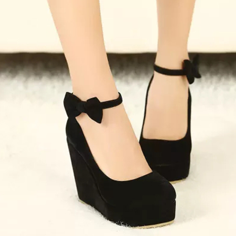 Dwayne Women High Heels Plus Size Platform Wedges Female Pumps Elegant ck Buckle Bowtie Ankle Strap Party Wedding Shoes ae86