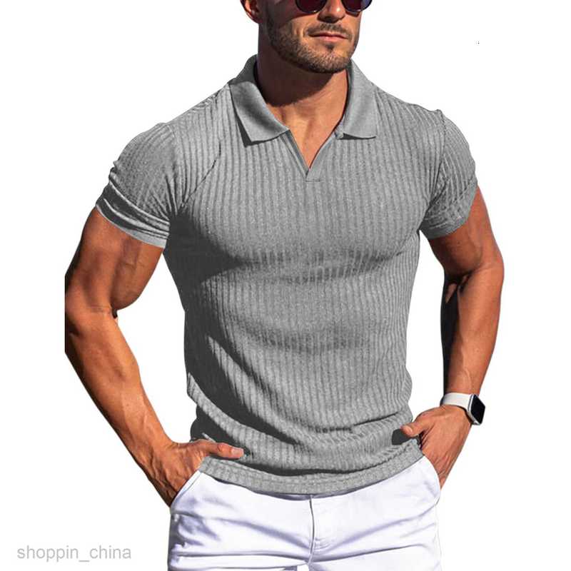 Men's T Shirts Summer new polo shirt lapel V-neck vertical stripe short sleeve men T-shirt tees tops