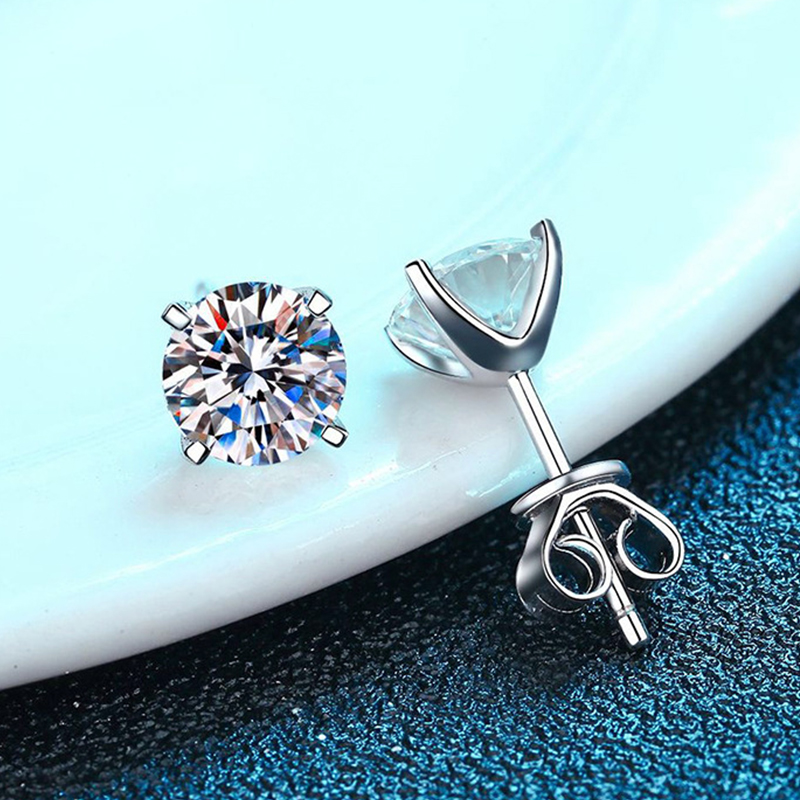 EWYA Sparkling 4 Prong 0.2-2CT D Color Moissanite Stud Earrings For Women Fine Jewelry S925 Silver Plated 18K Diamond Earring