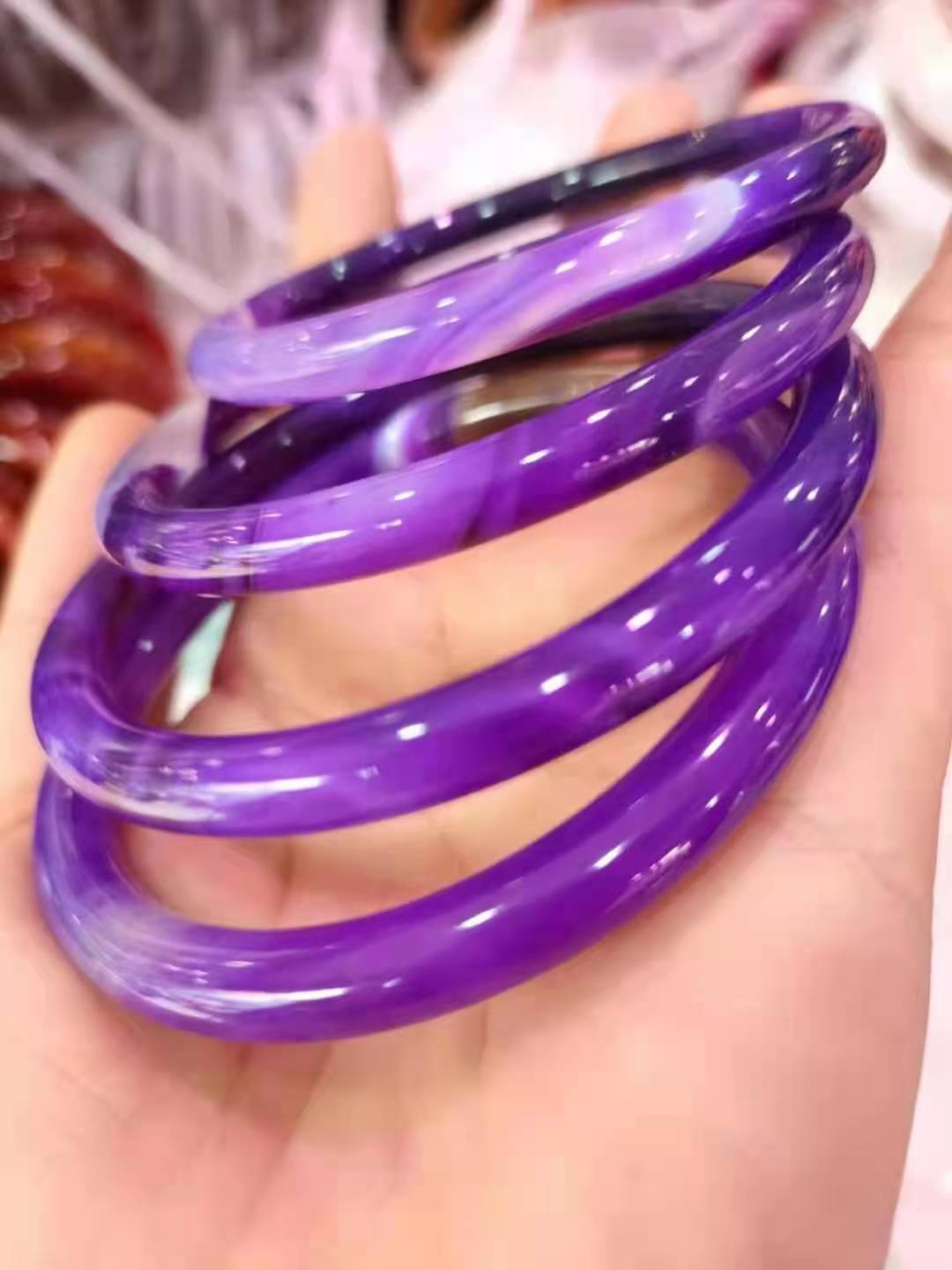 Natural Original Ecological Agate Chalcedony purple bracelets women Class A Circular jade bangle jewelry Exquisite Bangle Gift