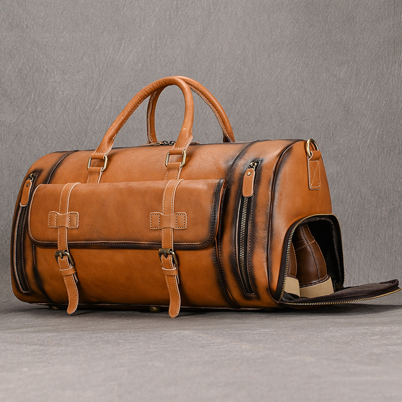 Duffle Mens Vintage Style Travel Bag, Genuine Cowhide Leather Large Weekender With Shoe Compartment, Handcrafted Overnight Bag New Free Delivery Desig