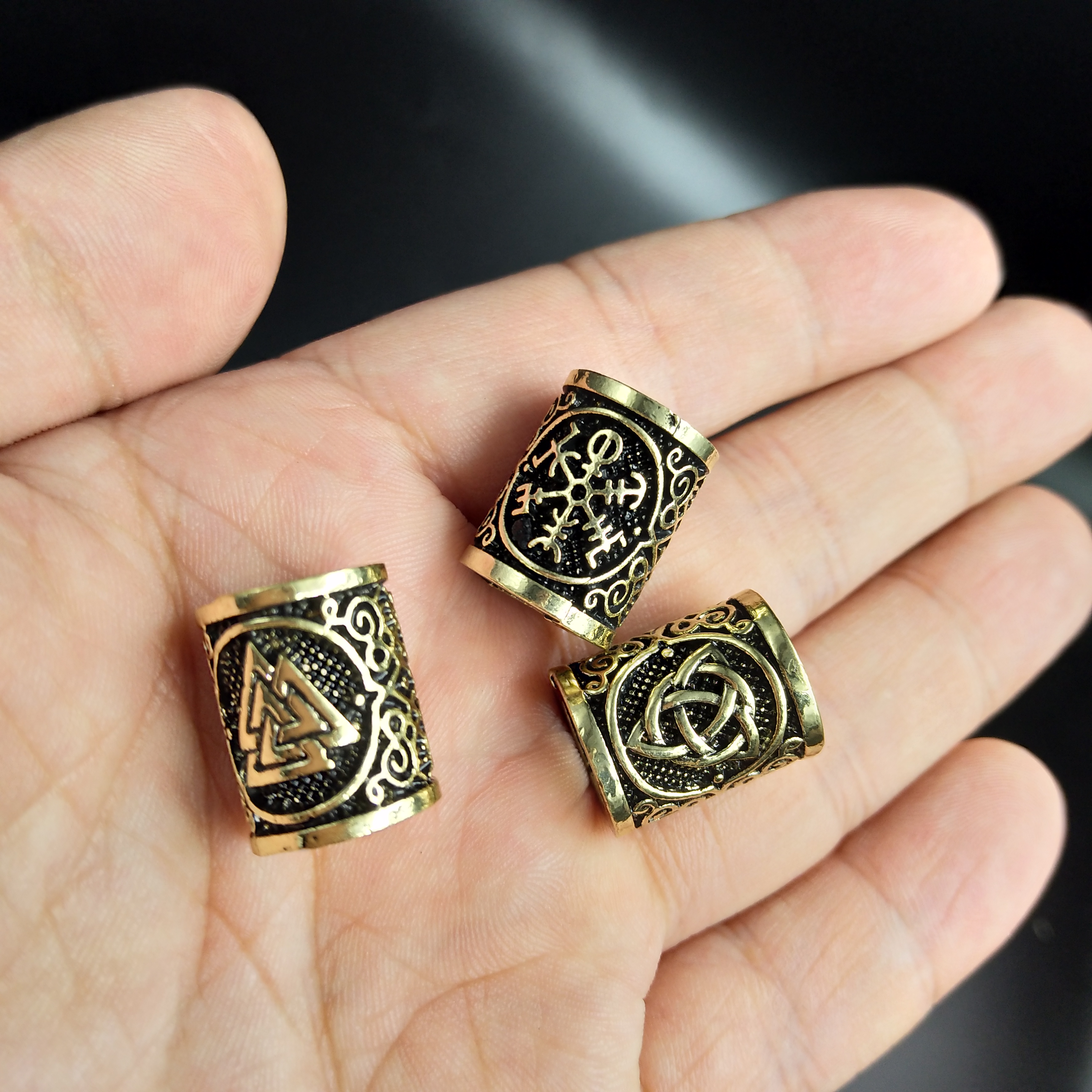 Viking Runes Beads For Jewelry Making Hair Beard Crafts Jewlery Diy Metal Spacer Large Hole Bead Accessories Fit Charm Bracelet