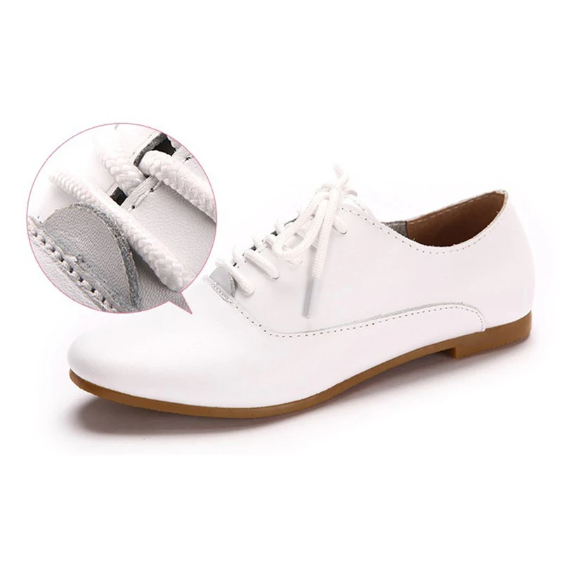 YAERNI Spring women oxford shoes ballerina flats shoes women genuine leather shoes moccasins lace up loafers white 051