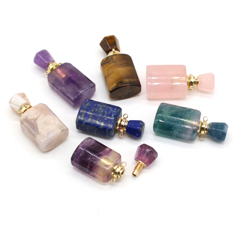 Natural Stone Perfume Bottle Pendant Amethyst/Fluorite/Rose Quartz/Agates/Lapis lazuli For Jewelry Making DIY Necklace Accessory