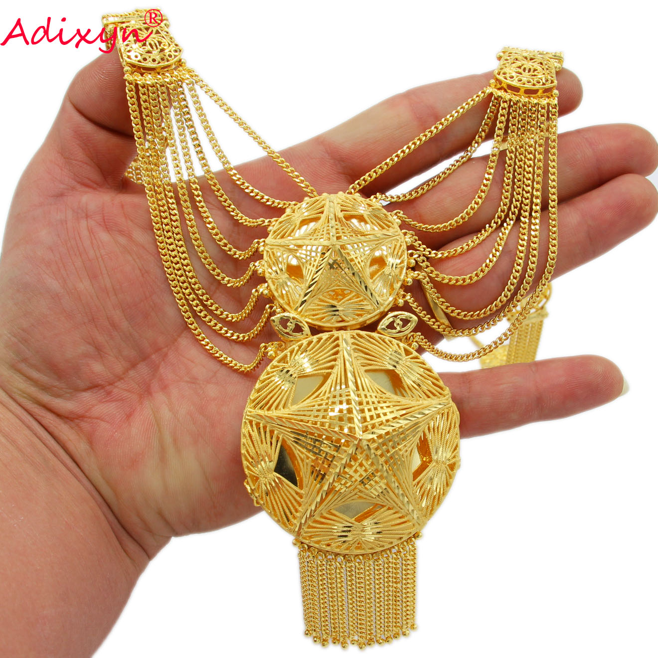 Adixyn Dubai Collares Necklace/Earrings/Ring Jewelry Set for Women 24K Gold Color African Arab Bridal Wedding Gifts N122718