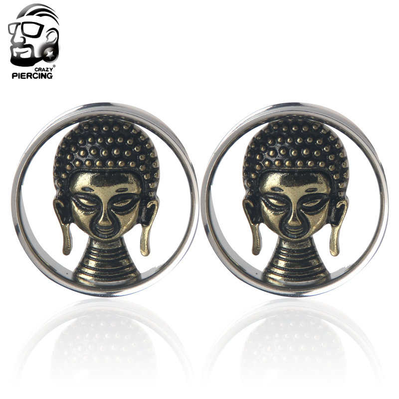 Buddah Face 316L Steel Ear Guage Ear Plugs and Tunnels Earrings Ear Expander Ear Gauges Plugs Piercing Body Piercing Jewelry