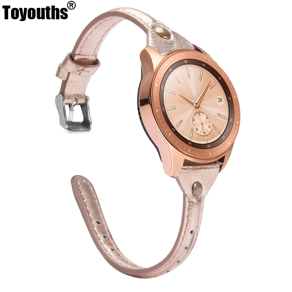 Slim Genuine Leather Watchband for Samsung Galaxy Watch 42mm 46mm Women Band Silver Steel Buckle Strap for Active 2 40mm 44mm