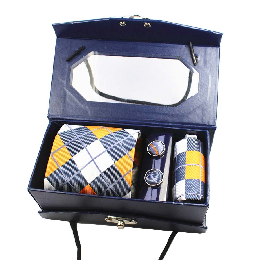 GUSLESON New Design Tie Set With Gift Box Jacquard Woven gravata Silk Tie Hanky Cufflinks Necktie Sets For Wedding Party Men