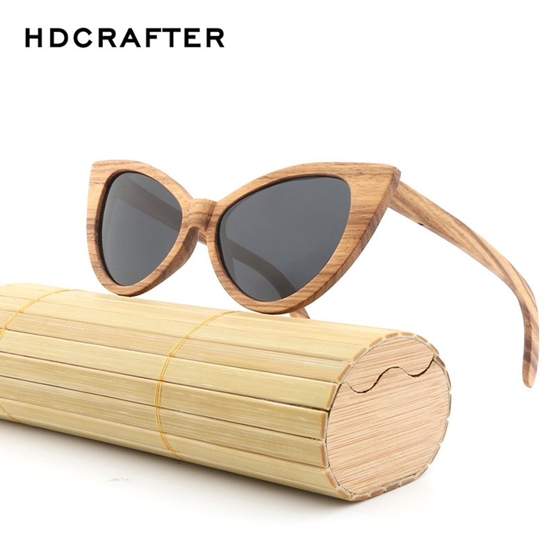 HDCRAFTER Cat Eye Sunglasses Wood Polarized Sun Glasses Vintage Wooden Sunglass for Women