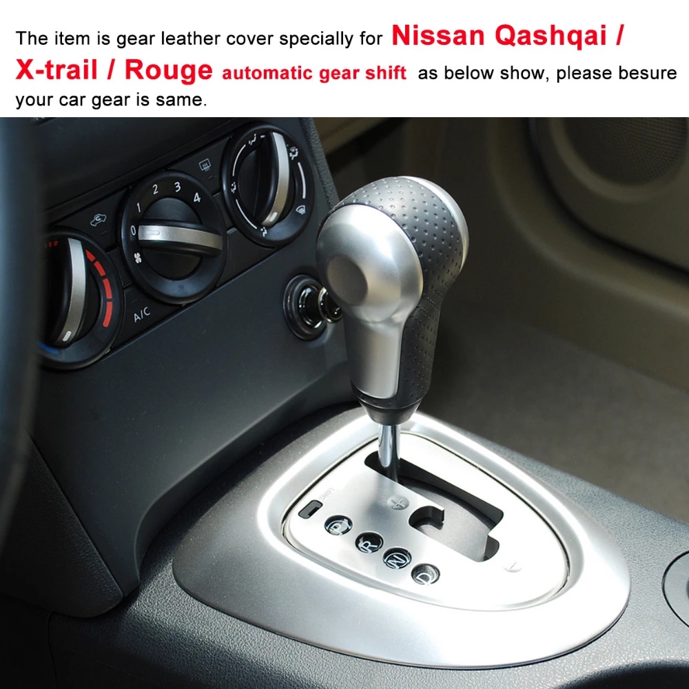 Black Genuine Leather Car Gear Head Shift Collars Cover for Nissan Qashqai X-Trail Automatic Gear Shift Knob Case