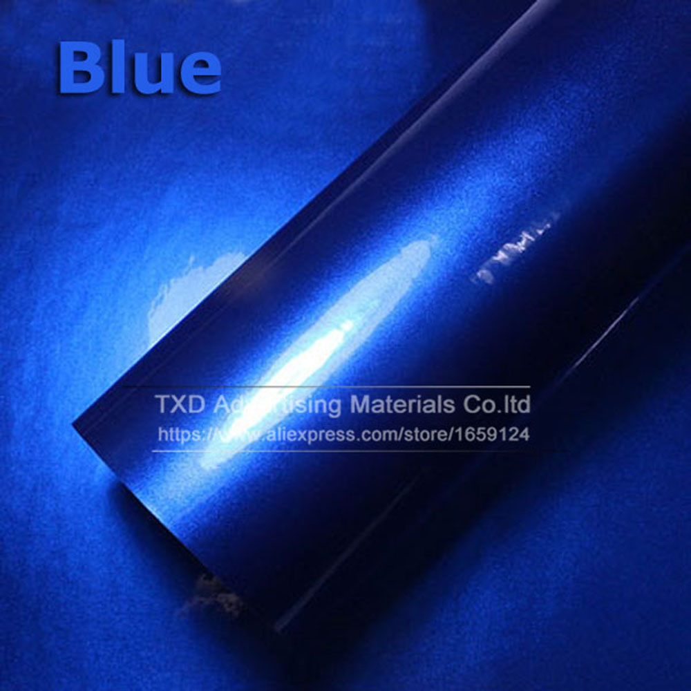 Top quality 10/20/30/40/50/60X152CM/Lot Blue Glossy Metallic Glitter Car Sticker for car wraps Glossy Candy Vinyl Film