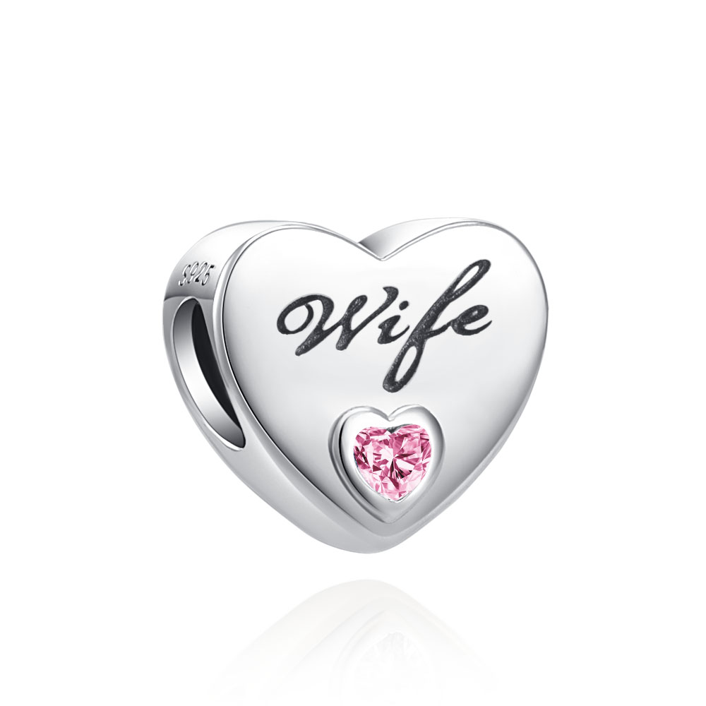 Heart Shape 925 Sterling Silver Daughter Sister Dad Nan Wife Mom Beads Fit Original Charms Pendant Bracelet Bead DIY Jewelry