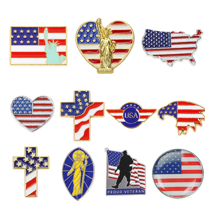 United States National Flag Enamel Pins US America Soldier Veteran Statue of Liberty Souvenir Badge Brooch Bag Clothes Lapel Pin