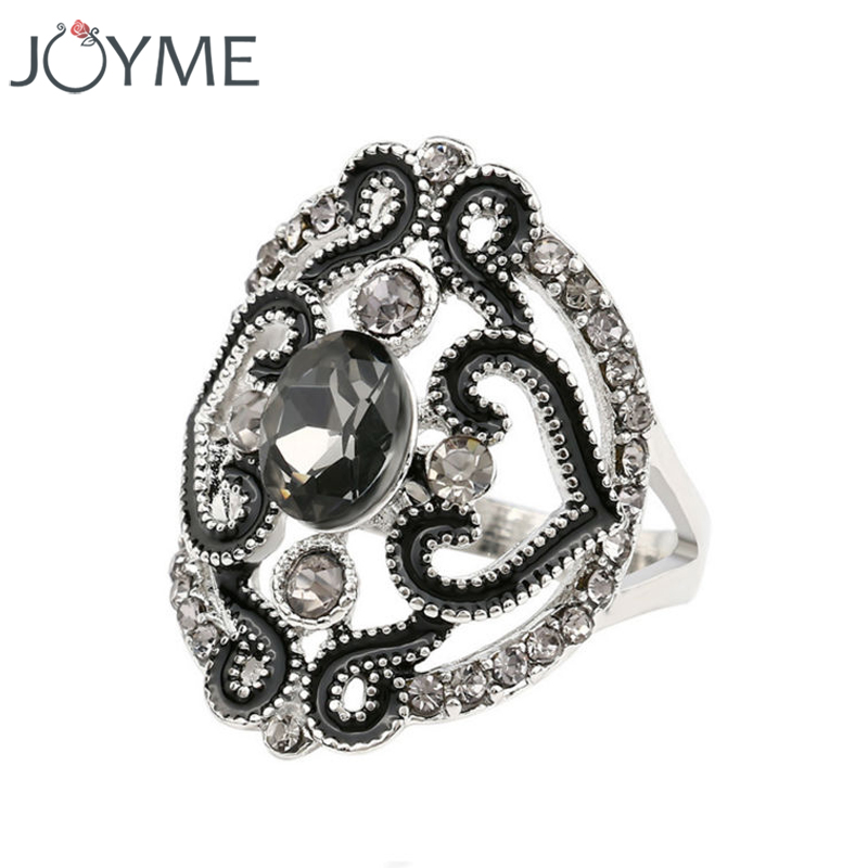 Statement Indian Jewelry Accessories Punk Vintage Tibetan Silver Rings For Women Cheap Black Hollow Out Flower Enamel Ring