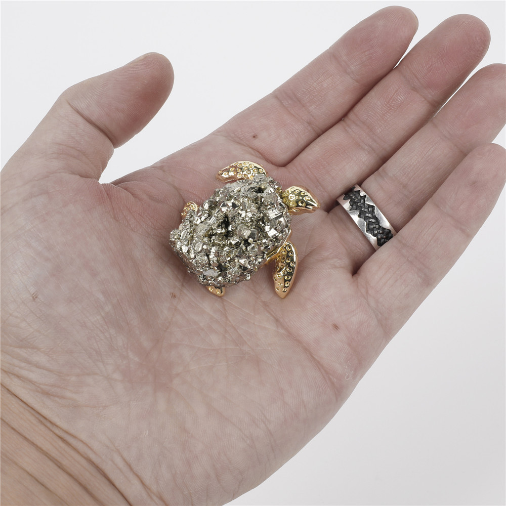 1pcs Natural Pyrite Stones Crystal Cluster Sea Turtle Shape Quartz Home Decoration
