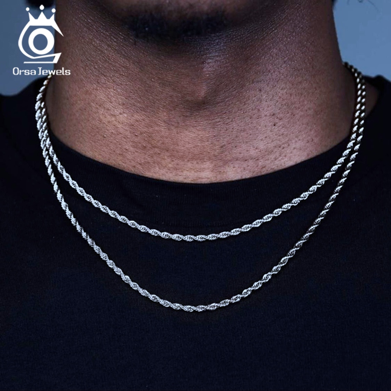 ORSA JEWELS Italian Handmade Silver 2.3mm Diamond-Cut Rope Chain Necklace for Man Woman 925 Sterling Silver Twist Chain SC29-2.3