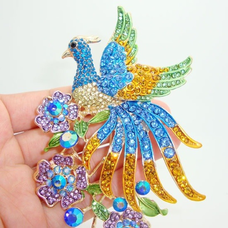 Fashionable, Exquisite, Beautiful and Colorful Multi-Color Peacock Flower Brooch